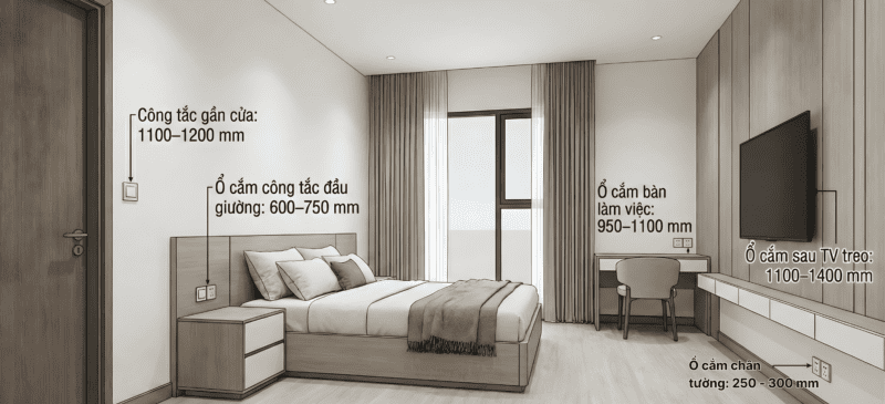 Bố trí ổ cắm điện trong phòng ngủ: Giải pháp nào để đảm bảo tiện nghi, khoa học và an toàn? 